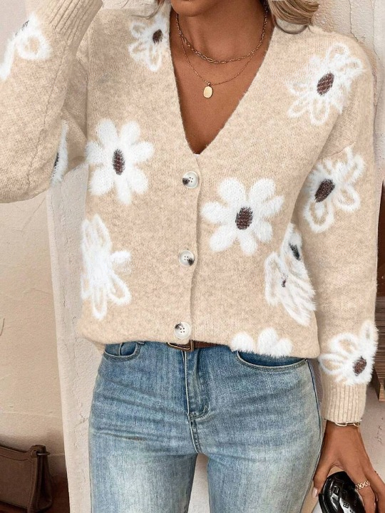 Strickjacke mit Blumenmuster für Damen – Lena