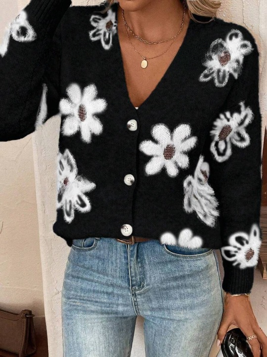 Strickjacke mit Blumenmuster für Damen – Lena