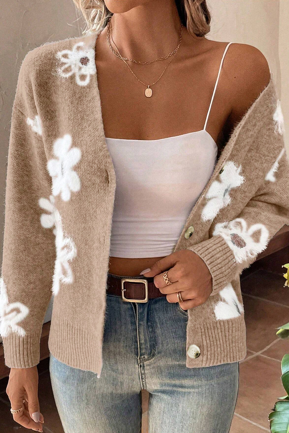 Strickjacke mit Blumenmuster für Damen – Lena