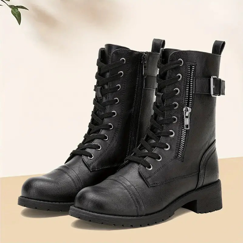 Modische Damen Schnürstiefel mit Reißverschluss – Lara
