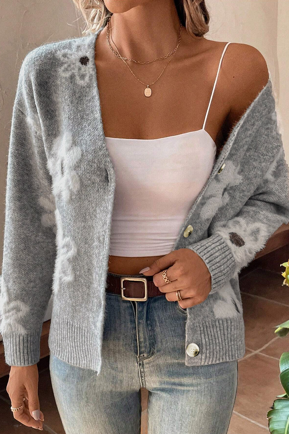 Strickjacke mit Blumenmuster für Damen – Lena