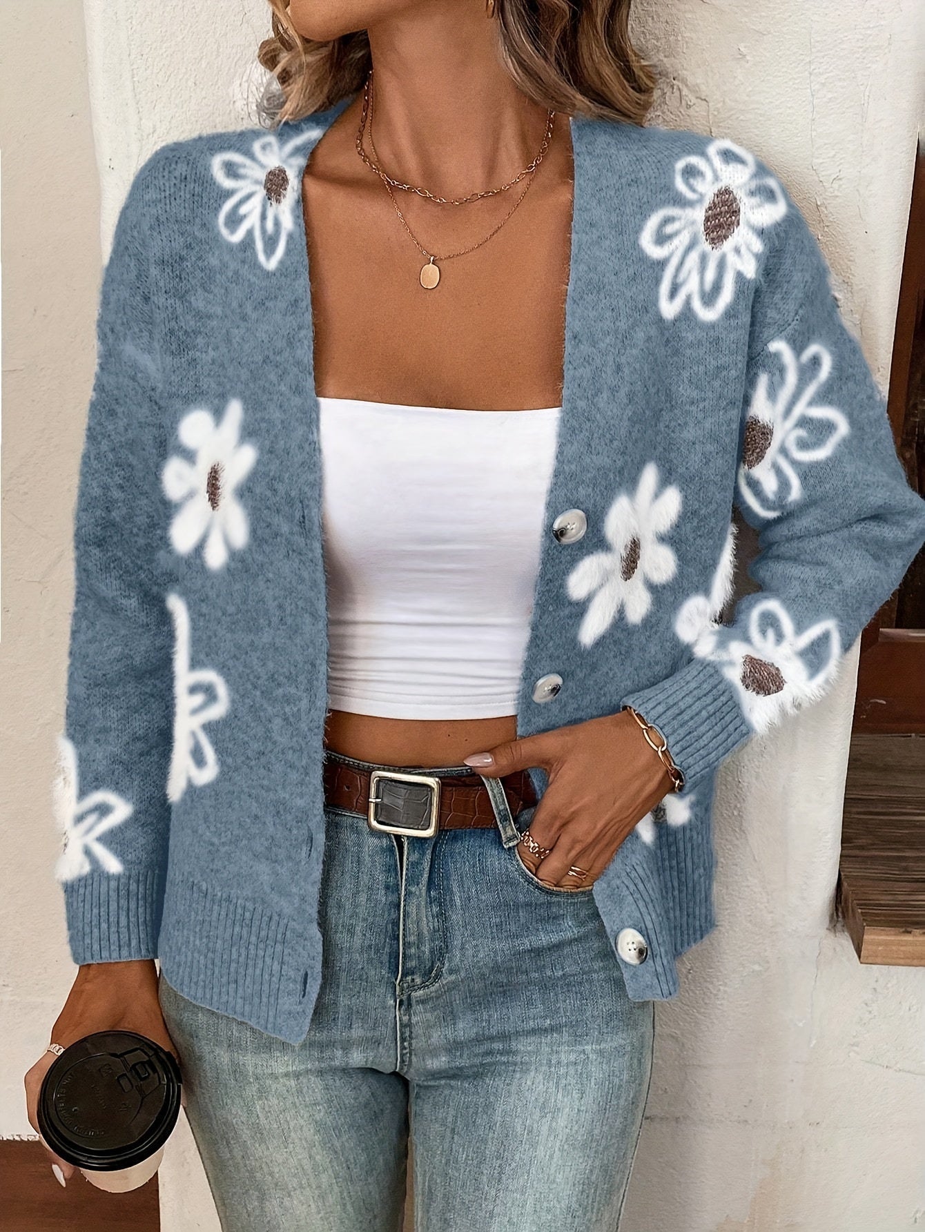 Strickjacke mit Blumenmuster für Damen – Lena