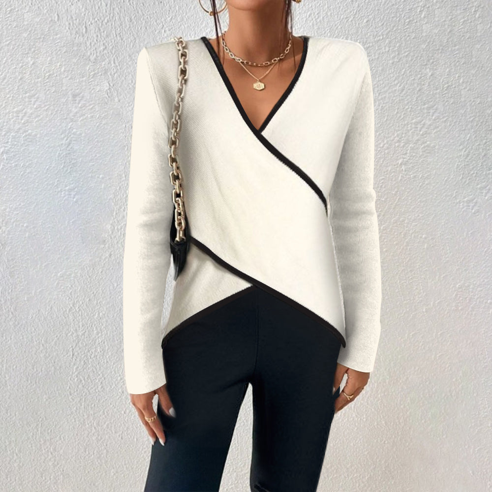 Damen Wickelbluse mit langen Ärmeln, elegant & vielseitig – Lena
