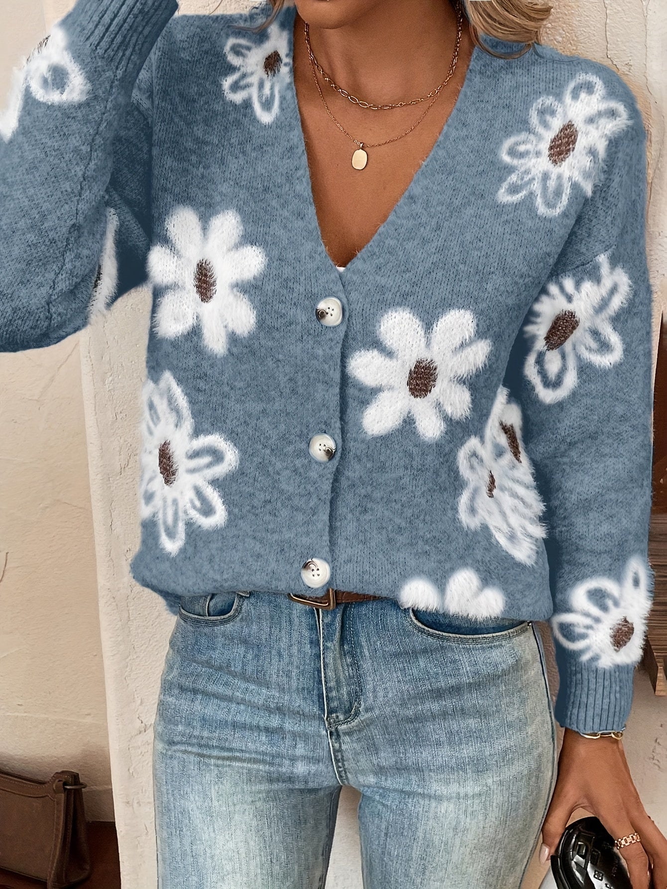 Strickjacke mit Blumenmuster für Damen – Lena