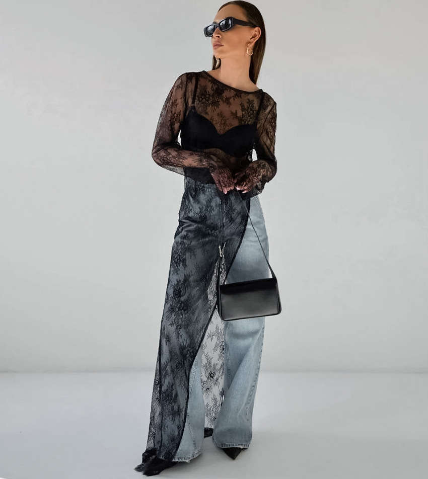 Transparente Damen Brokat Bluse für elegante Looks – Sophia