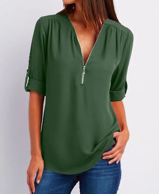 Damen Bluse mit Reißverschluss, elegant & vielseitig – Julia