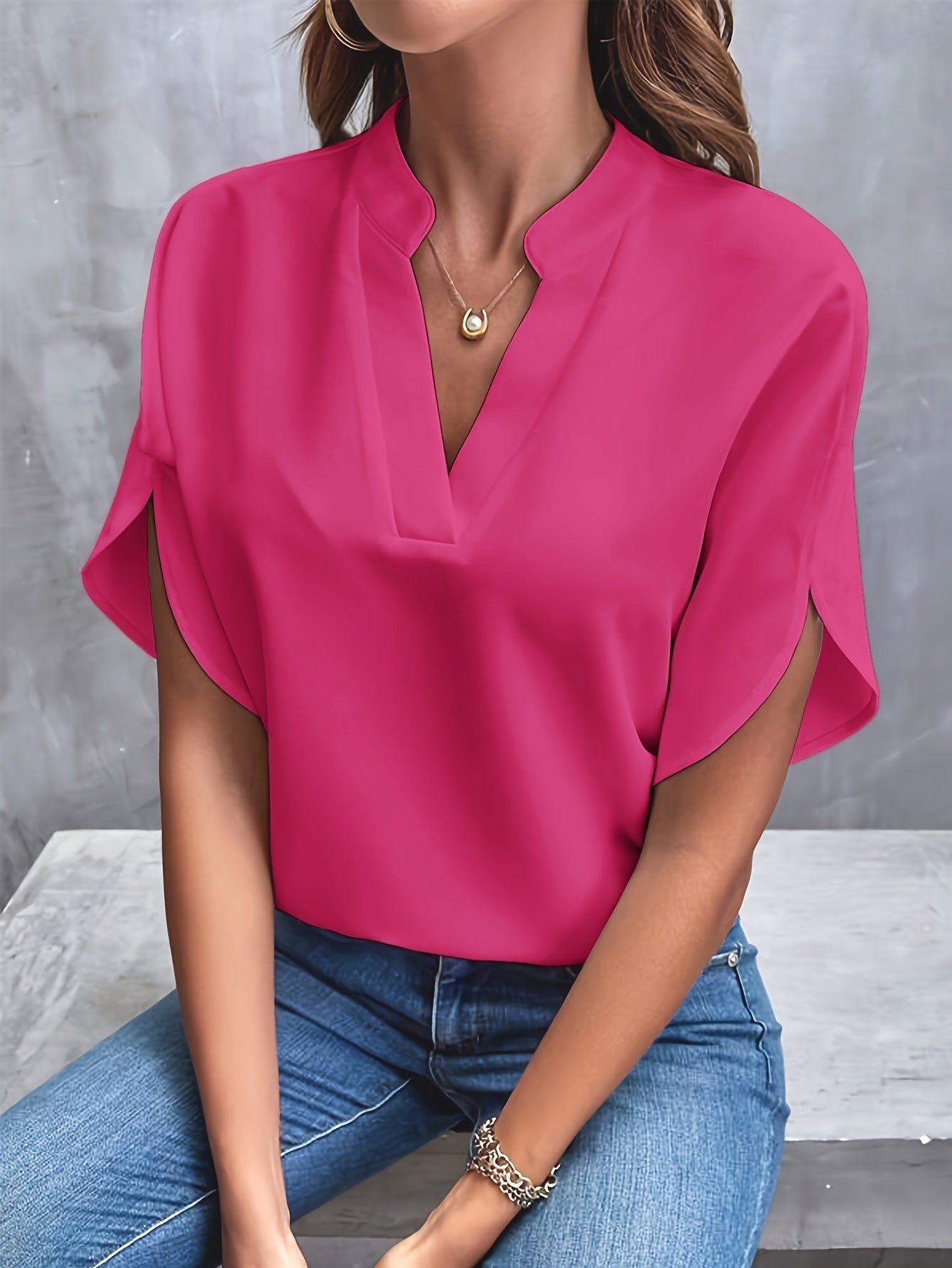Elegante Damen Chiffonbluse mit V-Ausschnitt und langen Ärmeln – Emilia