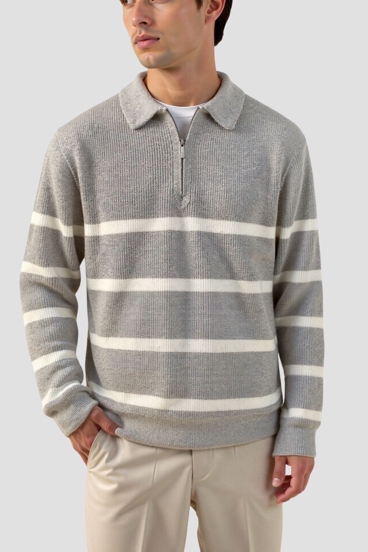 Gestreifter Quarter-Zip Pullover für Herren - Image 3