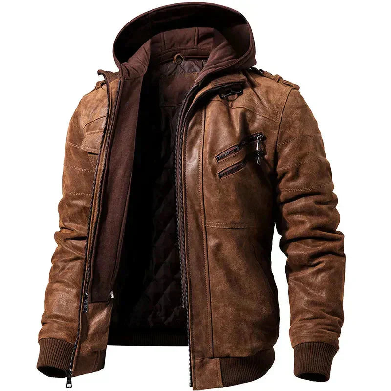 Leder Bomberjacke mit Kapuze für Herren - Image 1