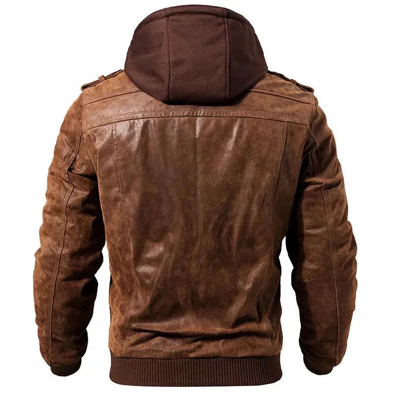 Leder Bomberjacke mit Kapuze für Herren - Image 3