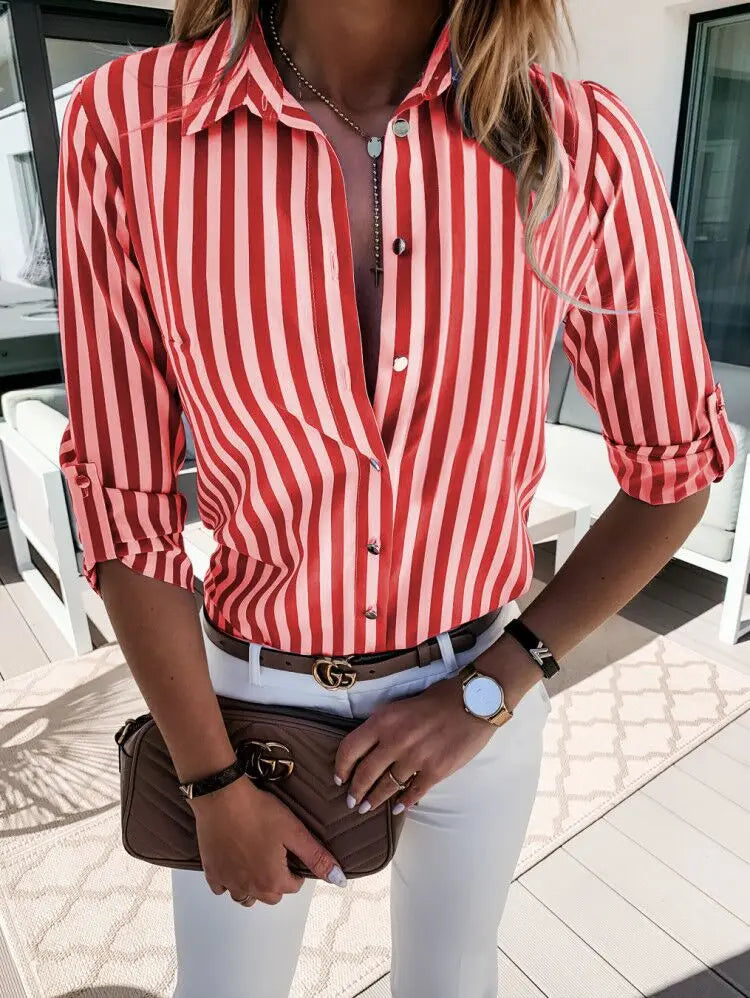 Damen Streifenhemd mit Knöpfen, elegant & vielseitig – Anna