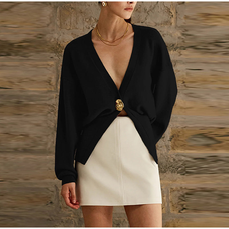 Damen Strickcardigan mit V-Ausschnitt und Knöpfen – Emilia