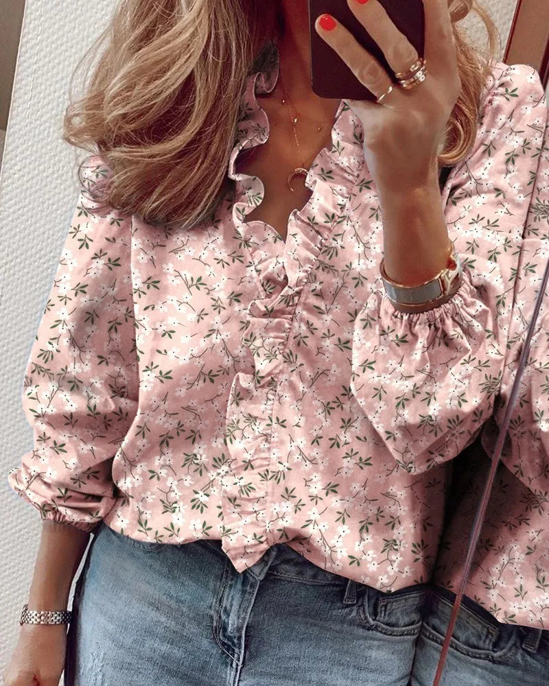 Damen Rüschenshirt mit V-Ausschnitt für elegante Looks – Lena