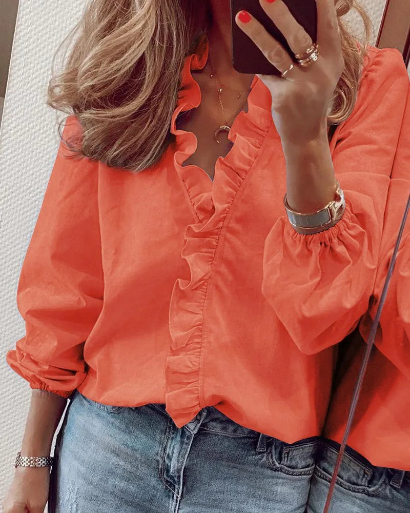 Damen Rüschenshirt mit V-Ausschnitt für elegante Looks – Lena