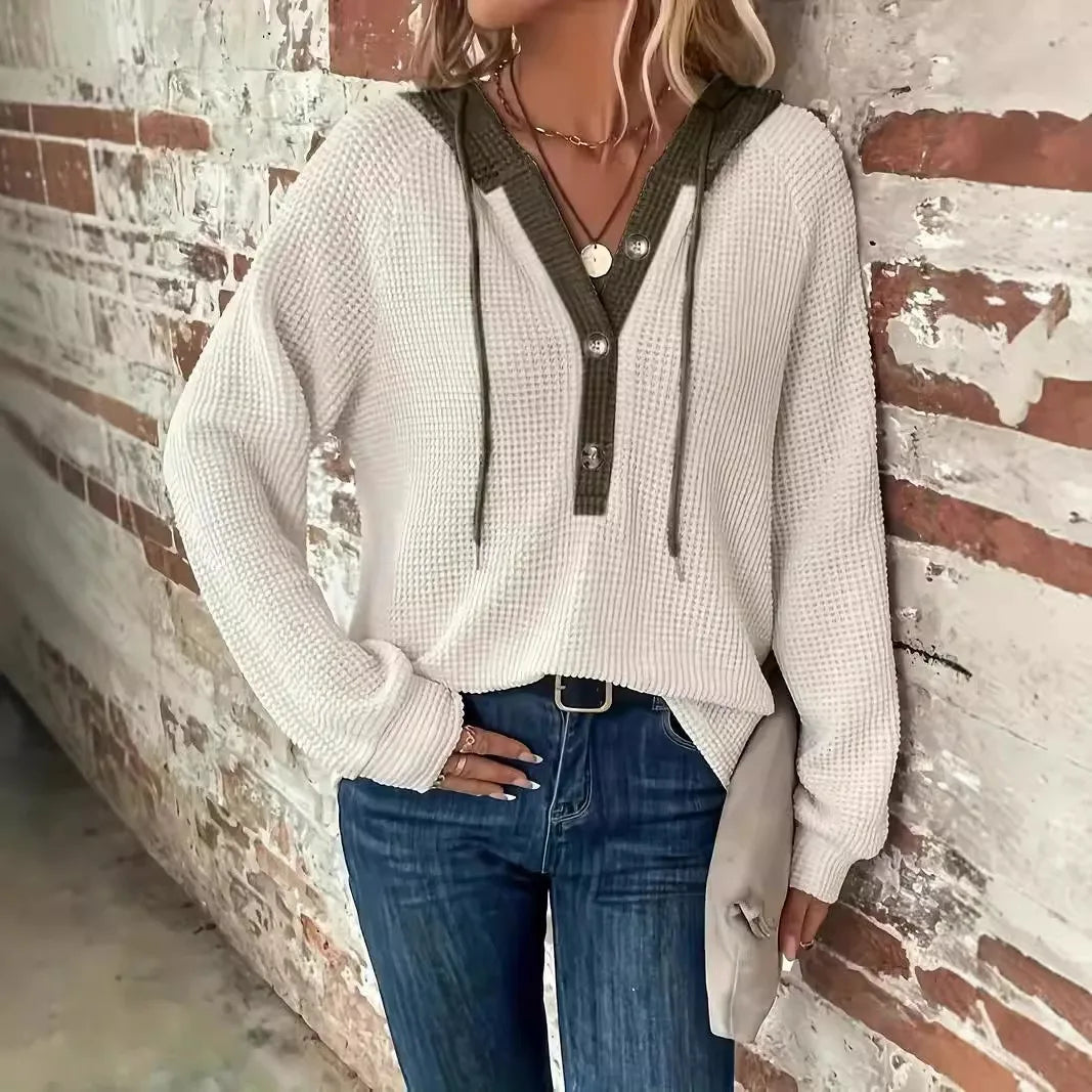Kapuzen-Strickjacke mit Knopfleiste für Damen - Image 4