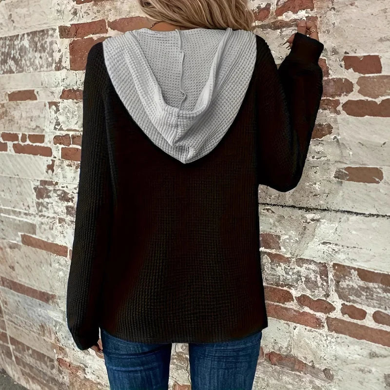 Kapuzen-Strickjacke mit Knopfleiste für Damen - Image 2