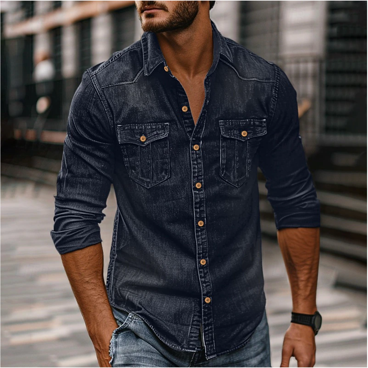 Herren Denim Hemd für lässige Outfits – Markus