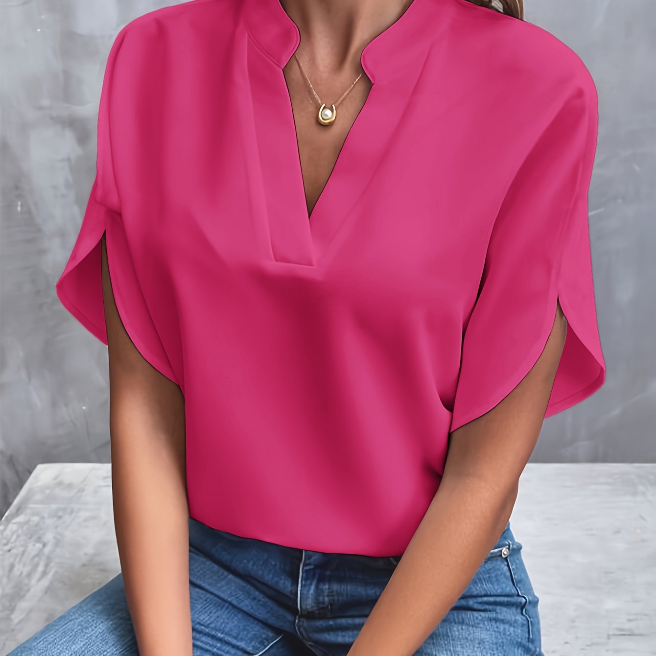 Elegante Damen Chiffonbluse mit V-Ausschnitt und langen Ärmeln – Emilia