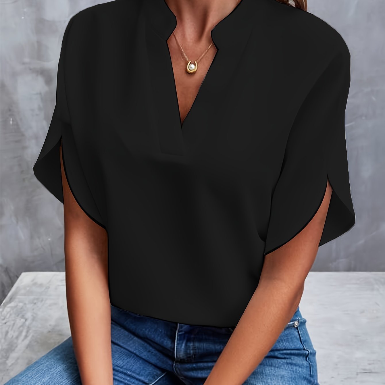 Elegante Damen Chiffonbluse mit V-Ausschnitt und langen Ärmeln – Emilia