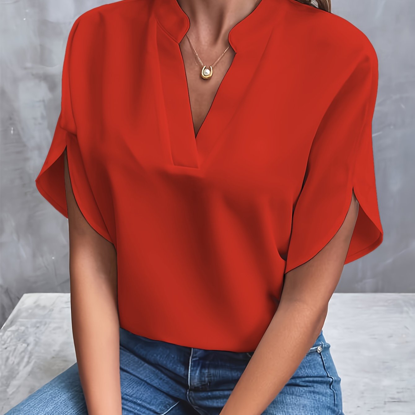 Elegante Damen Chiffonbluse mit V-Ausschnitt und langen Ärmeln – Emilia