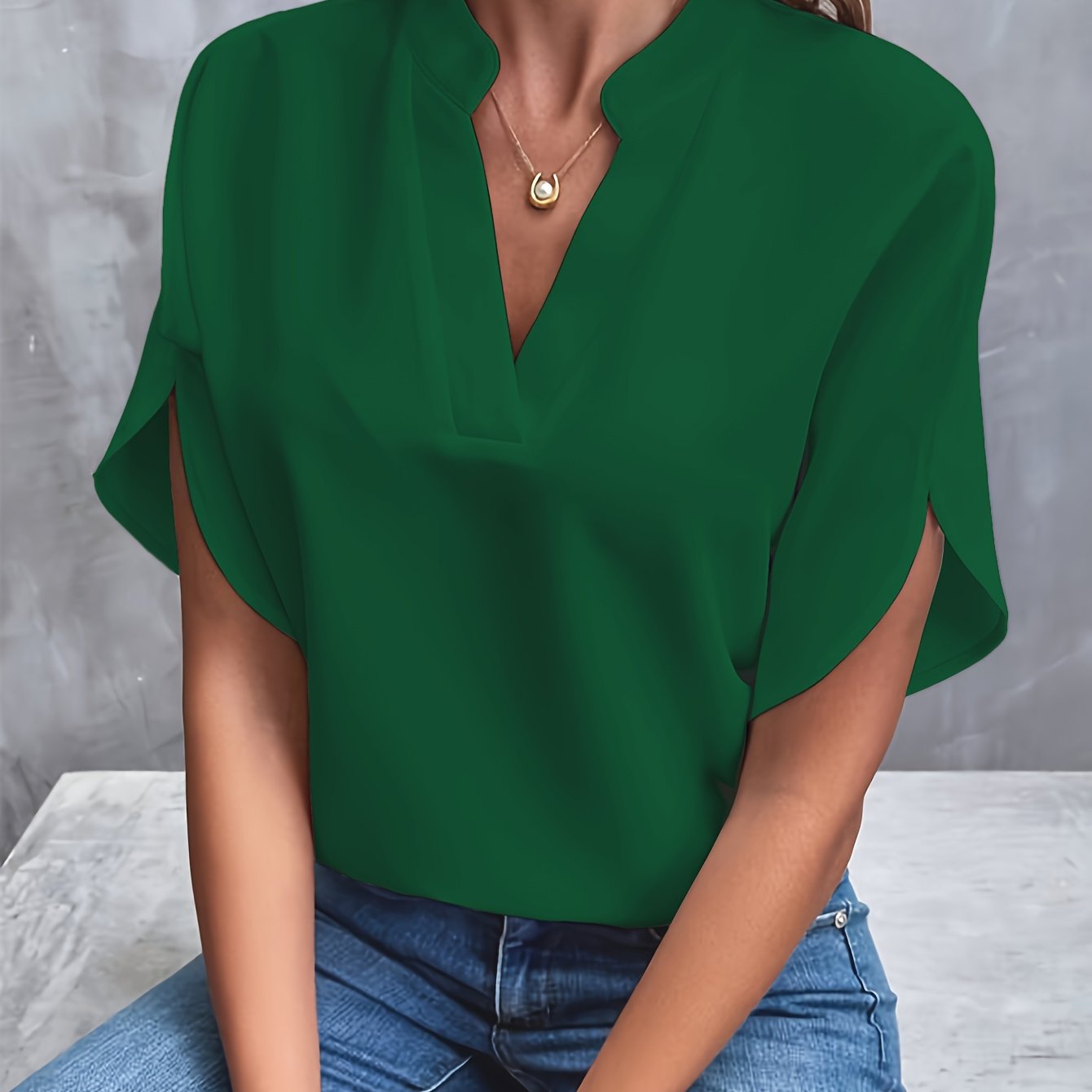 Elegante Damen Chiffonbluse mit V-Ausschnitt und langen Ärmeln – Emilia