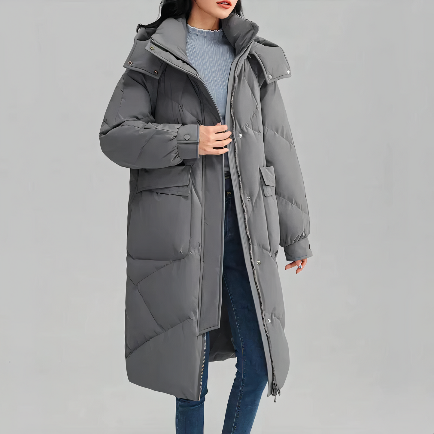 Langer Puffer-Mantel mit Kapuze für Damen - Image 2