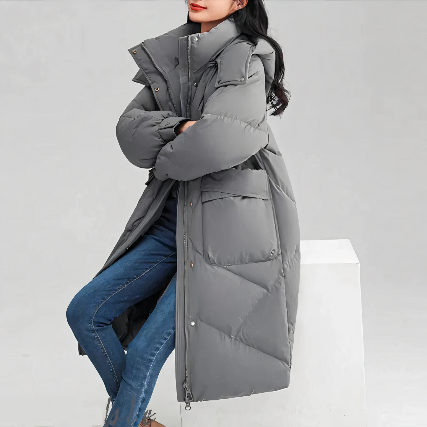 Langer Puffer-Mantel mit Kapuze für Damen - Image 3