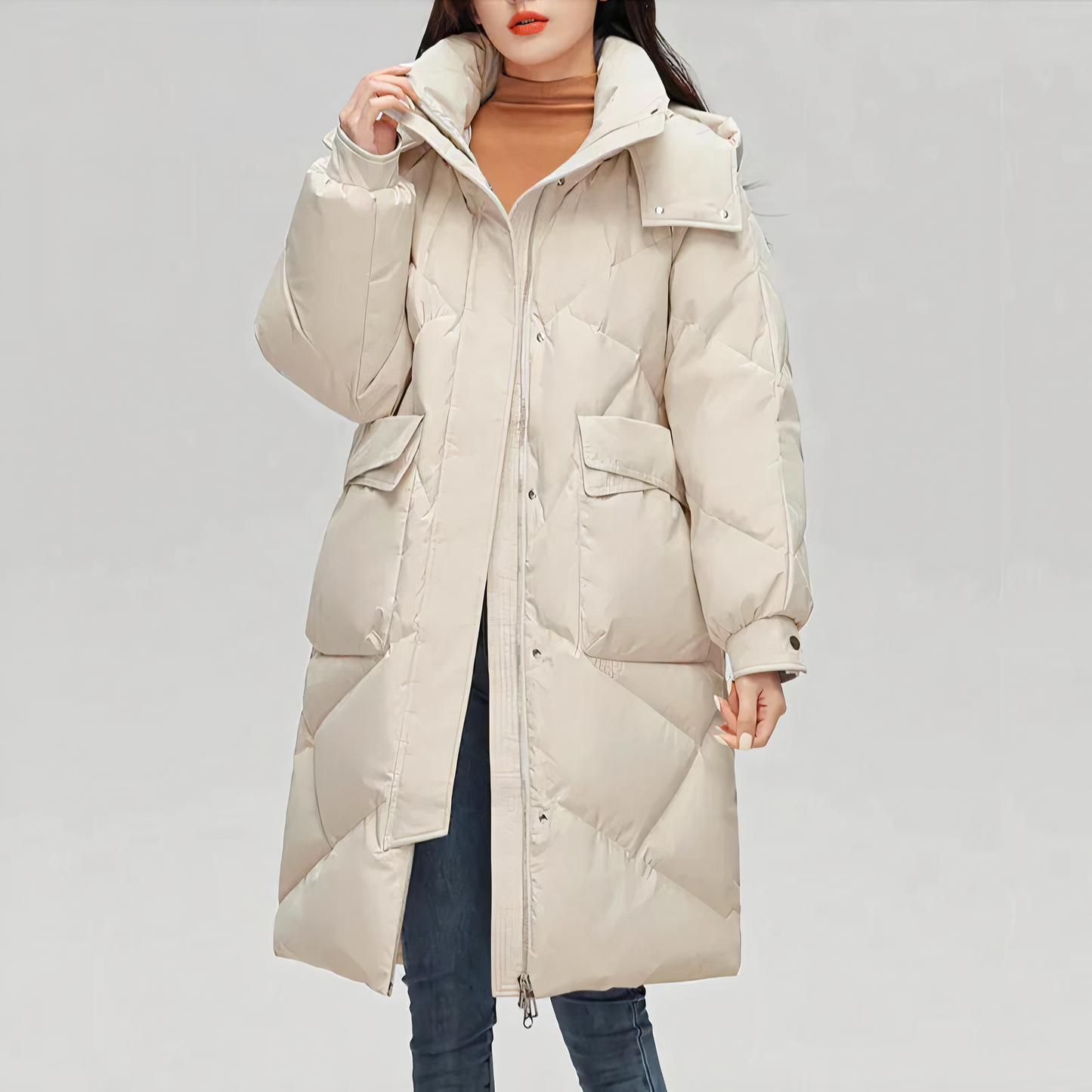 Langer Puffer-Mantel mit Kapuze für Damen - Image 4