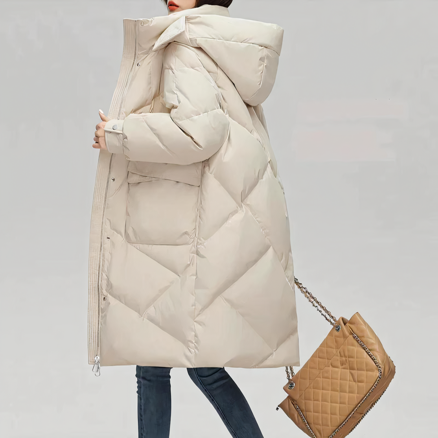 Langer Puffer-Mantel mit Kapuze für Damen - Image 5