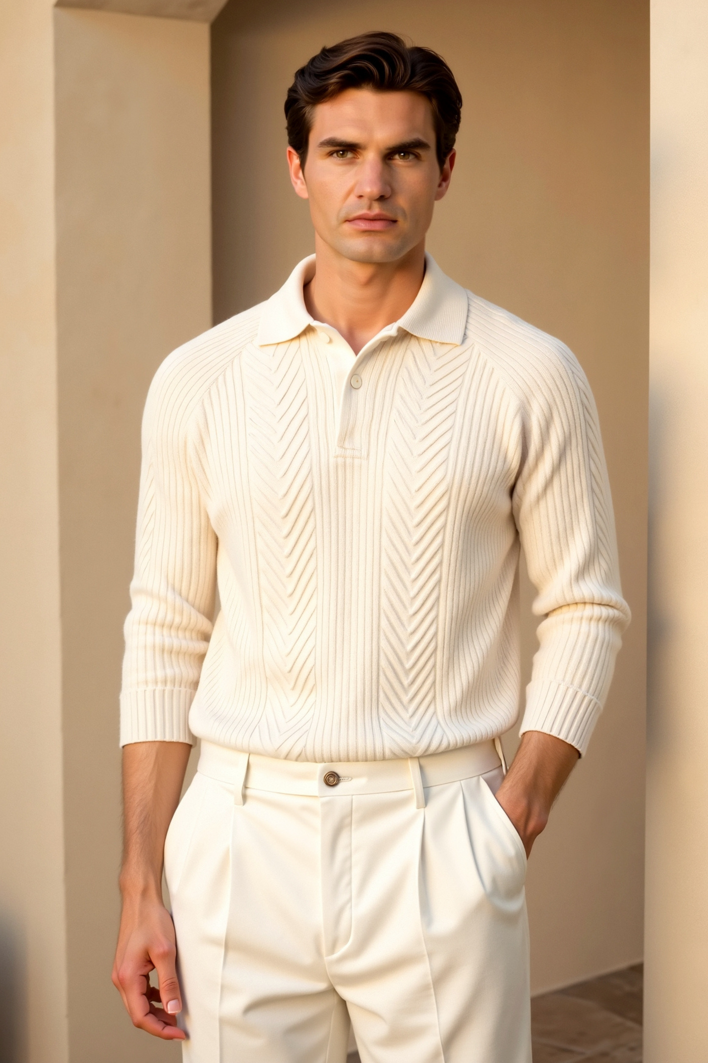 Zopfmuster Polo-Pullover für Herren - Image 2