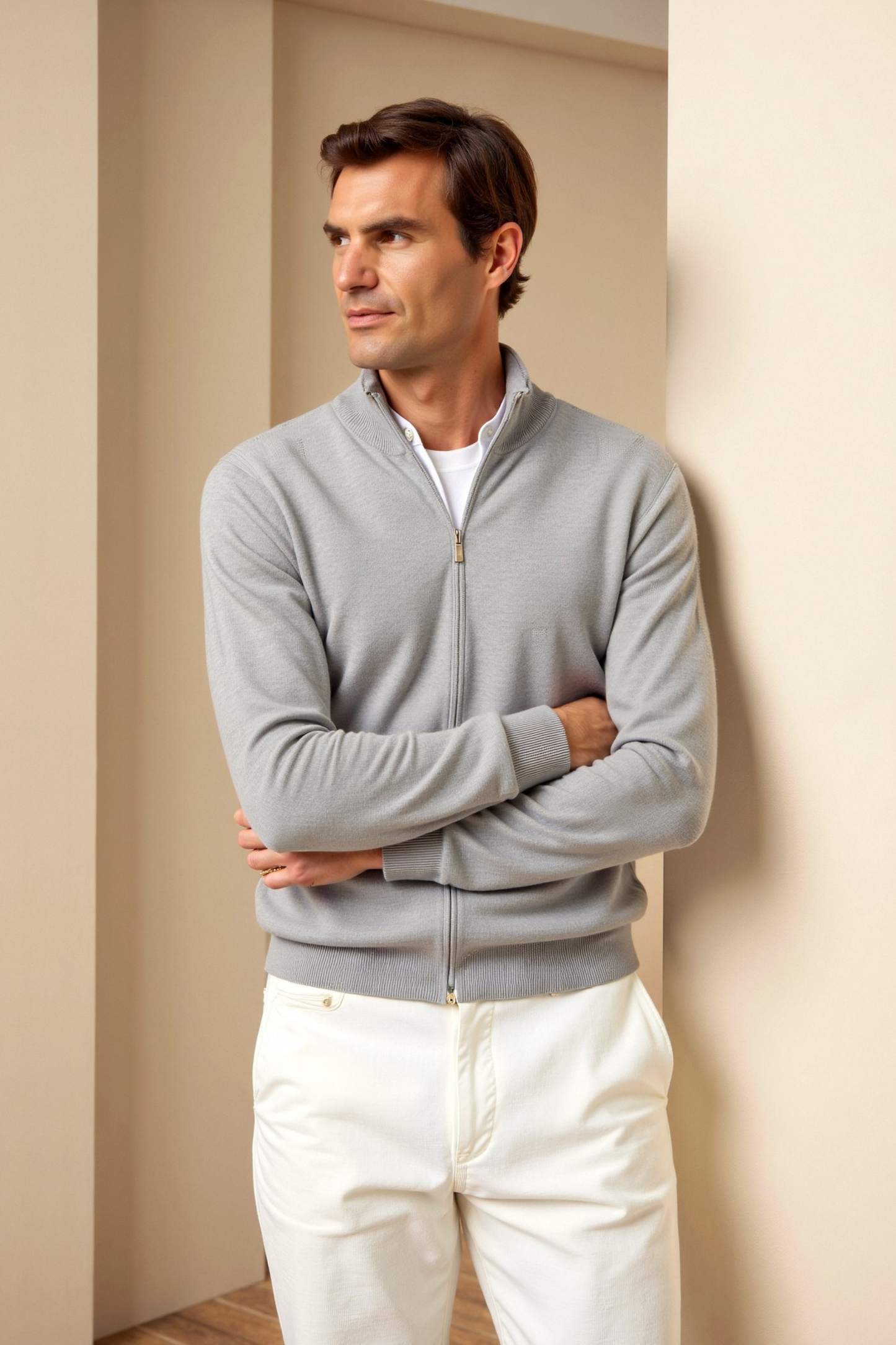 Gerippter Strickpullover mit durchgehendem Reißverschluss für Herren - Image 2