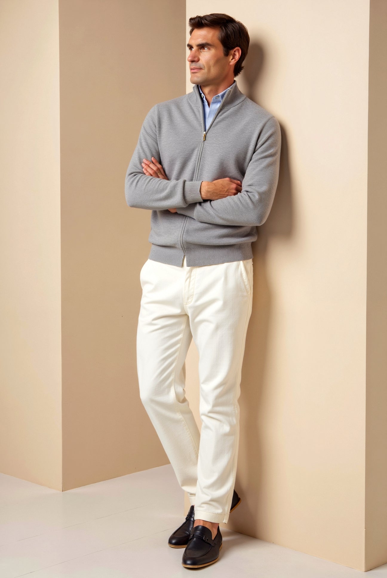 Gerippter Strickpullover mit durchgehendem Reißverschluss für Herren - Image 3