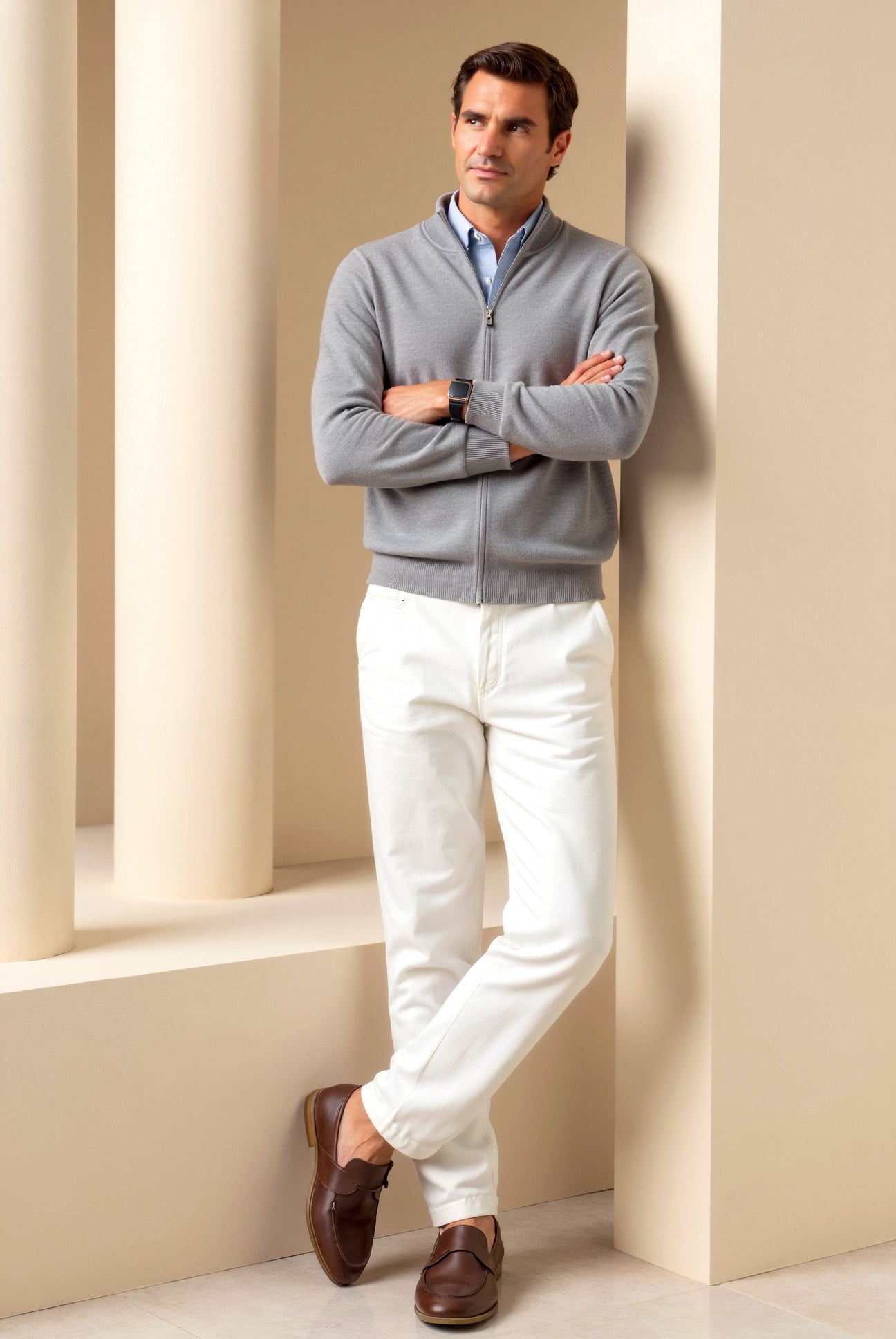 Gerippter Strickpullover mit durchgehendem Reißverschluss für Herren - Image 5