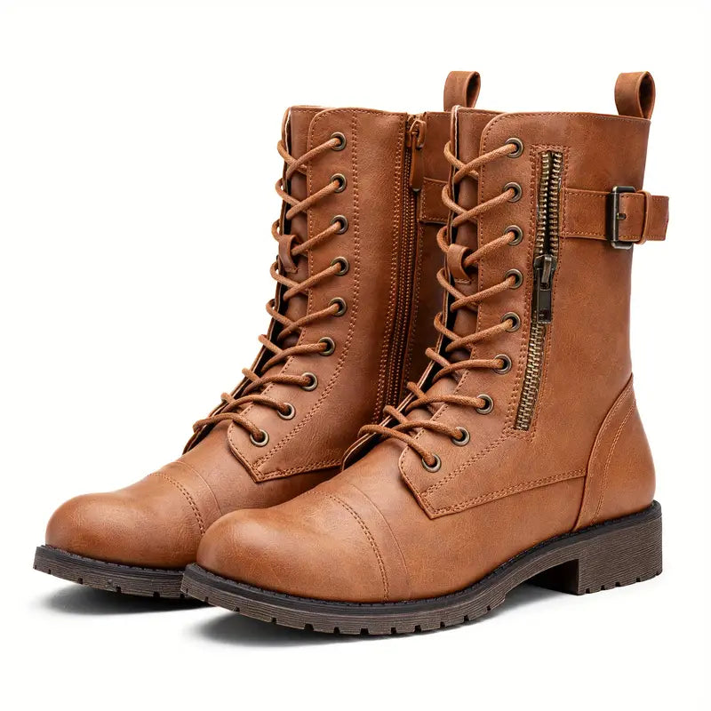 Modische Damen Schnürstiefel mit Reißverschluss – Lara