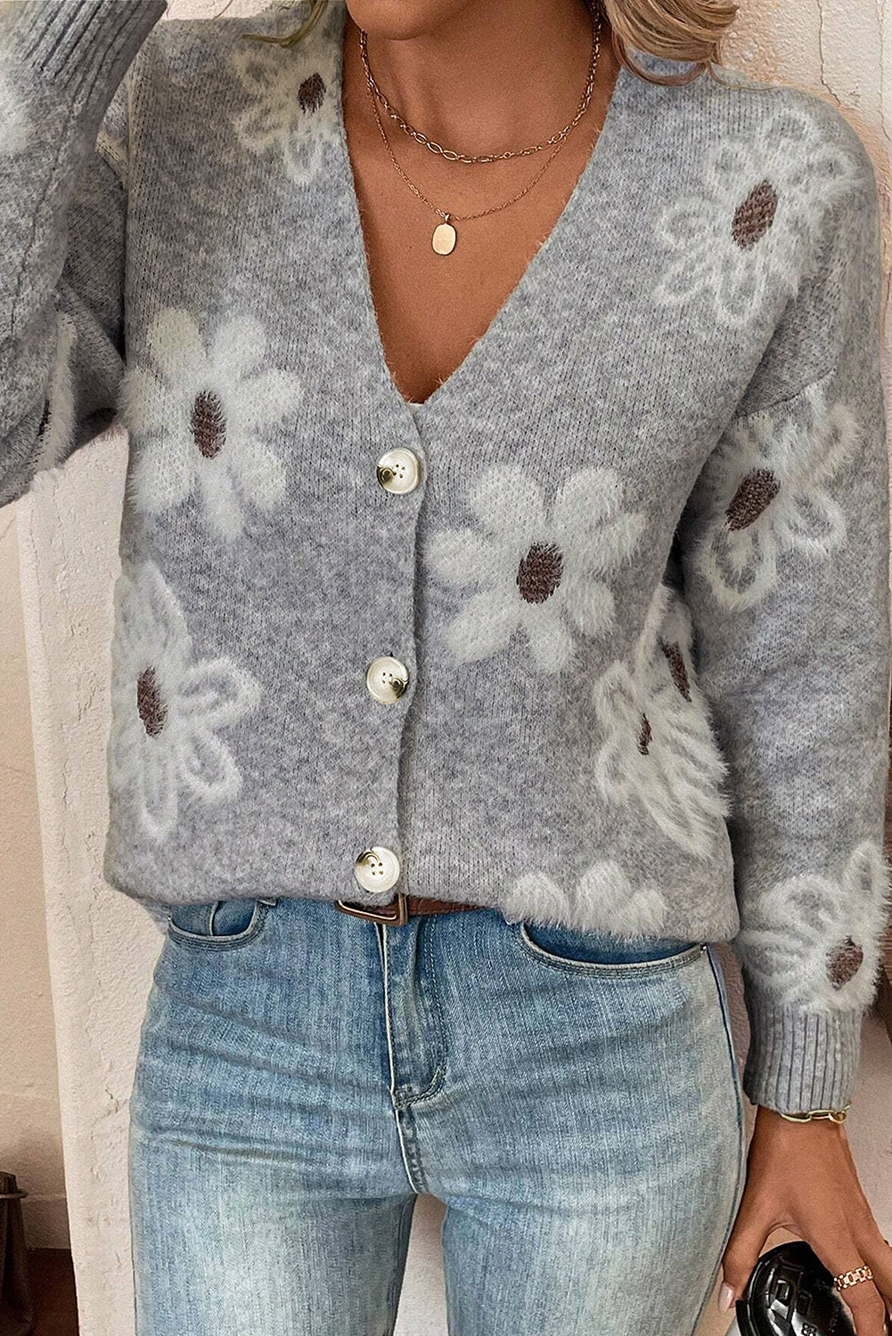 Strickjacke mit Blumenmuster für Damen – Lena