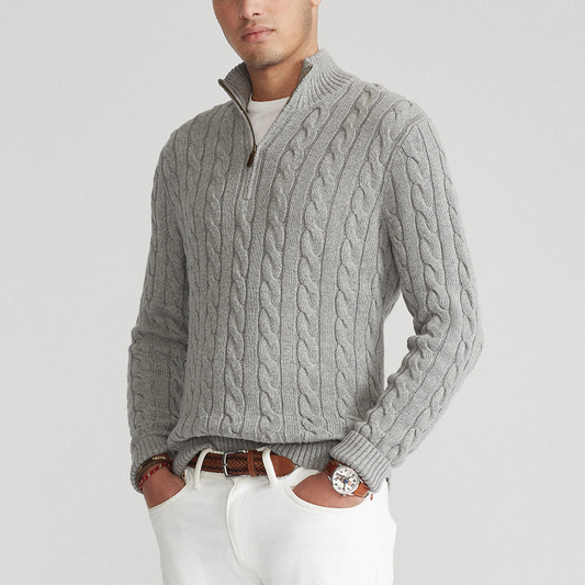 Cable-Strickpullover mit Viertelreißverschluss für Herren - Image 1