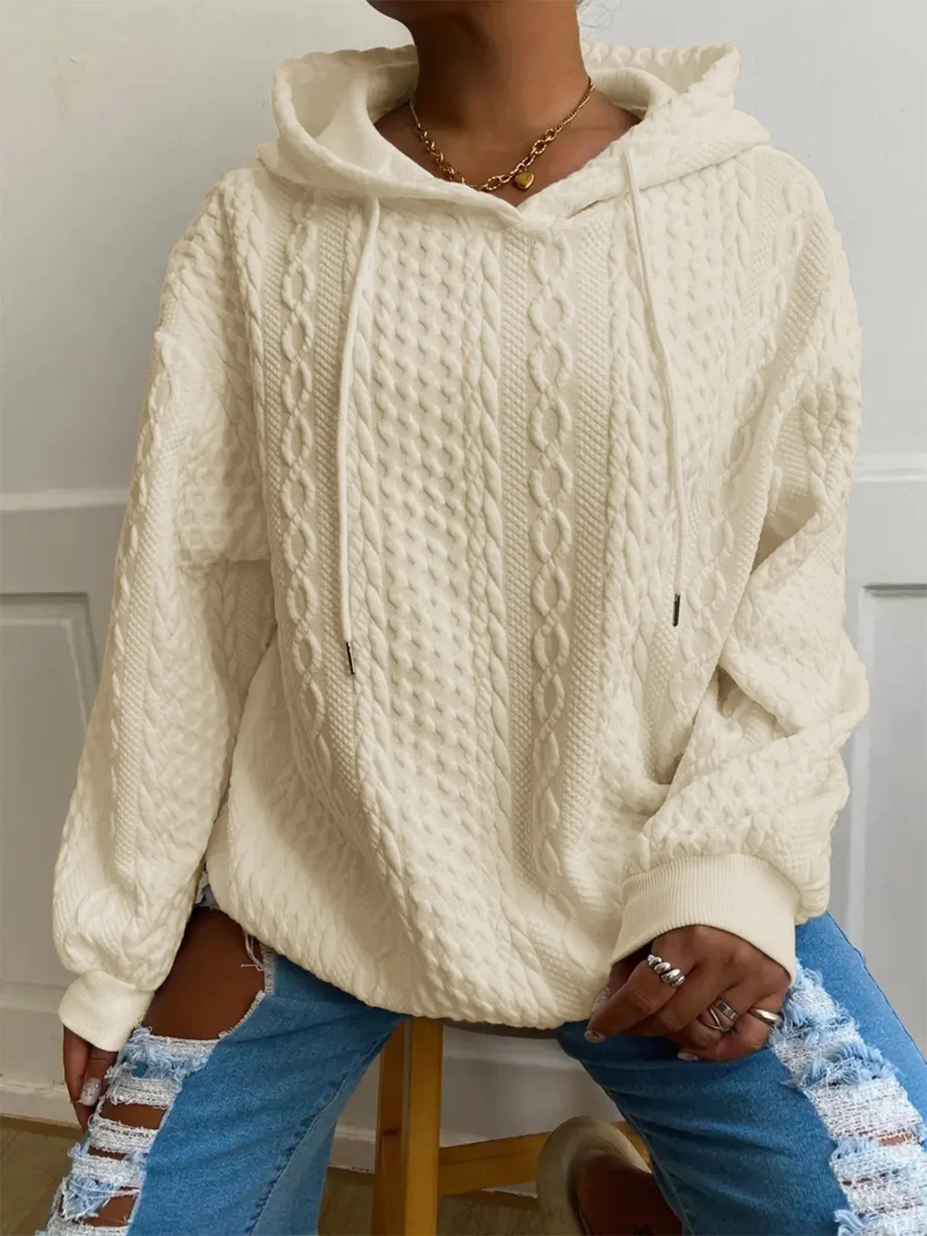 Langärmliger Hoodie mit Struktur für Damen - Image 7