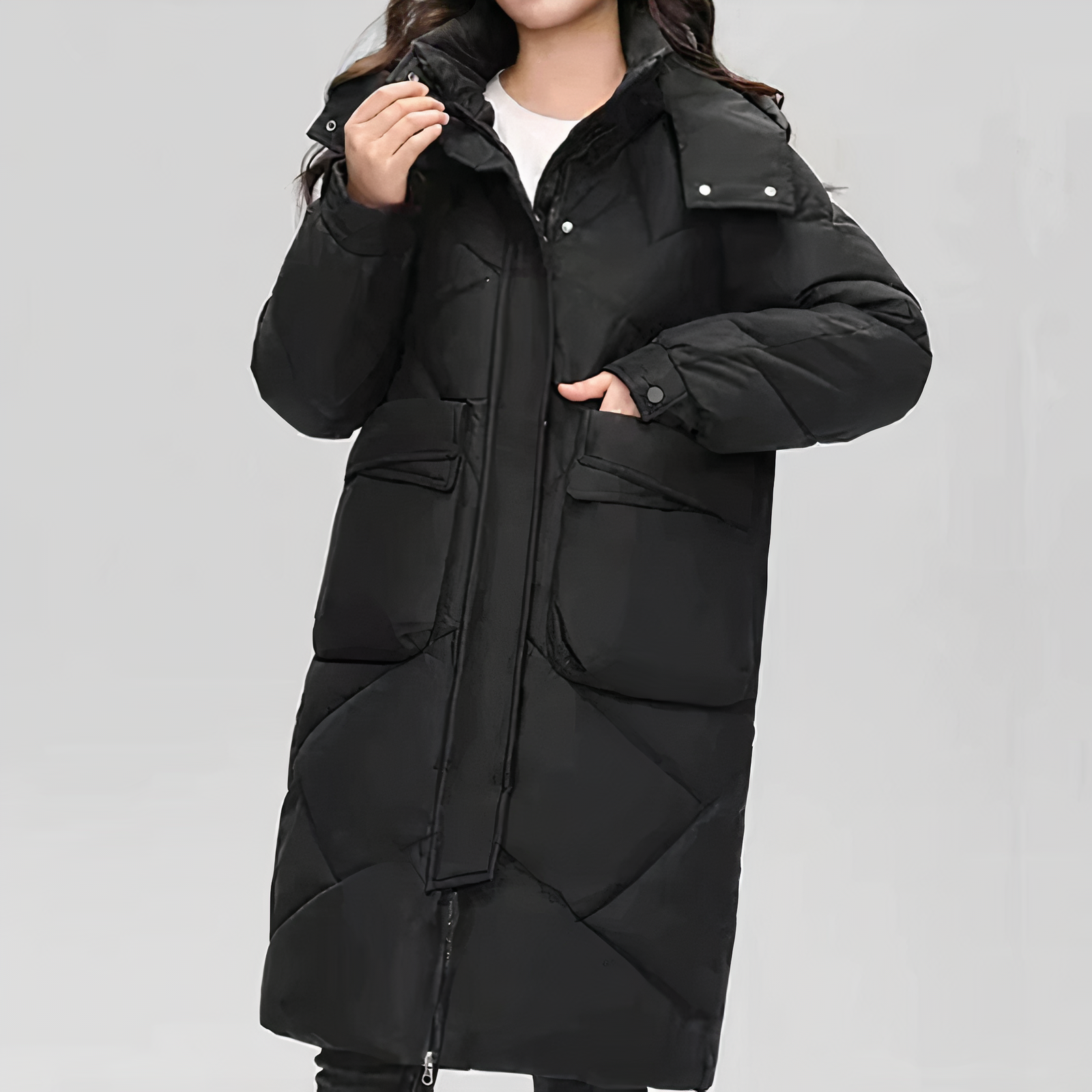 Langer Puffer-Mantel mit Kapuze für Damen - Image 1