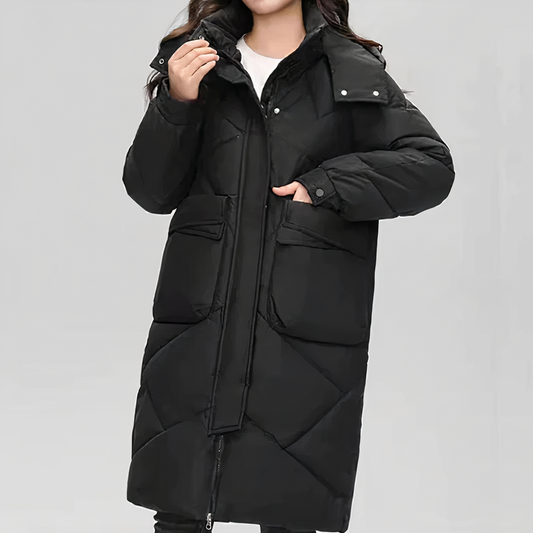 Langer Puffer-Mantel mit Kapuze für Damen - Image 1