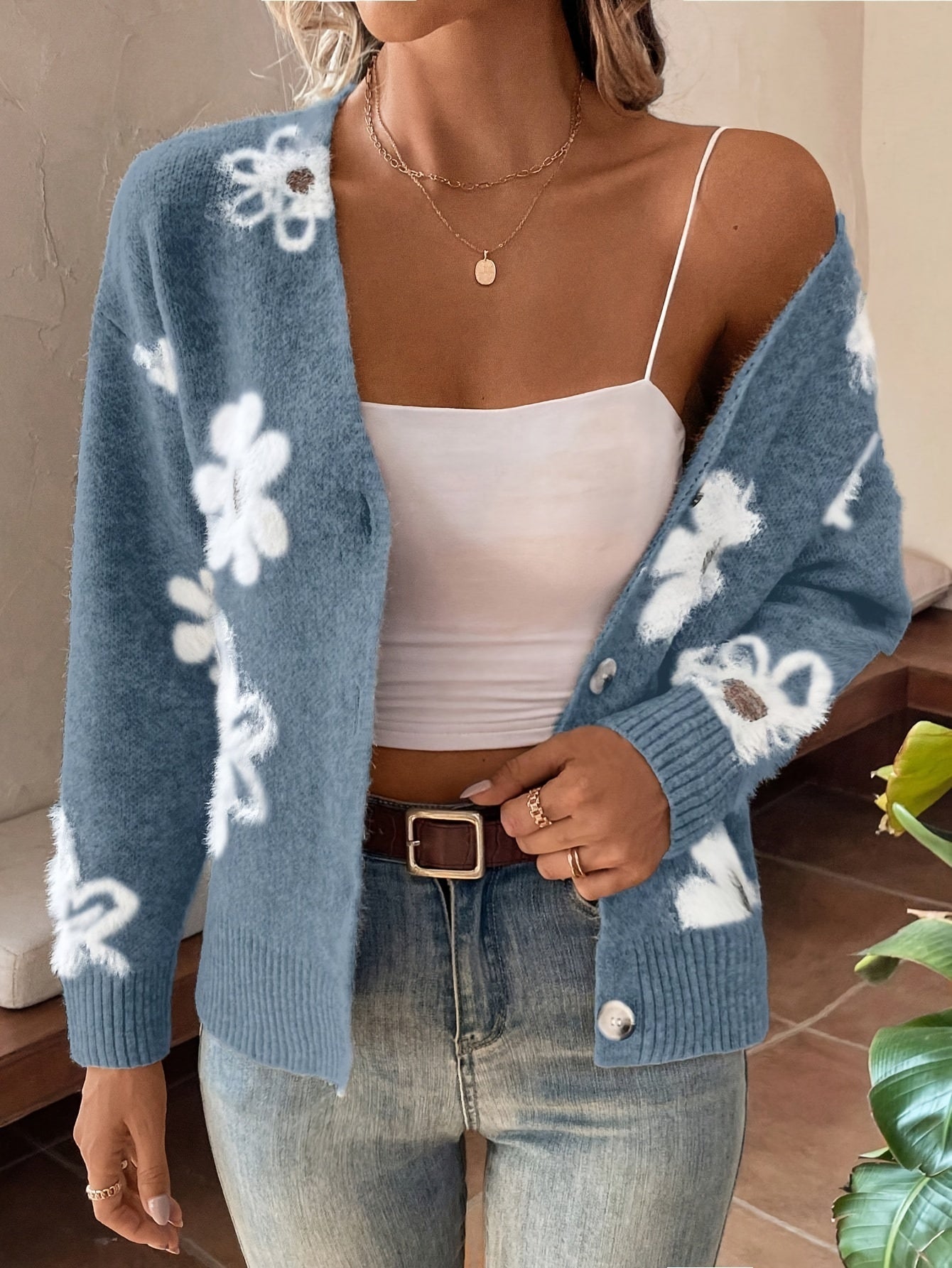 Strickjacke mit Blumenmuster für Damen – Lena